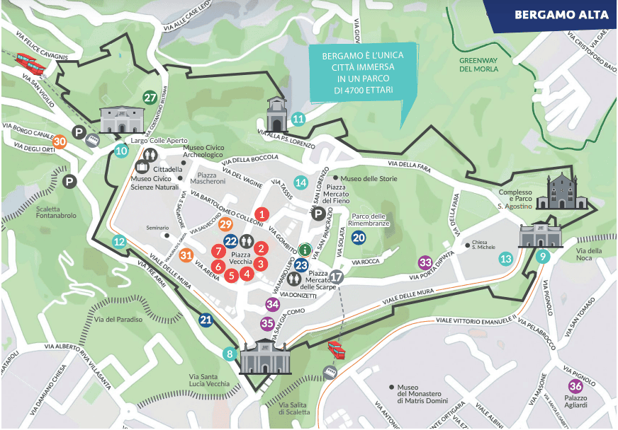 義大利貝加莫山上舊城區地圖Città Alta citymap