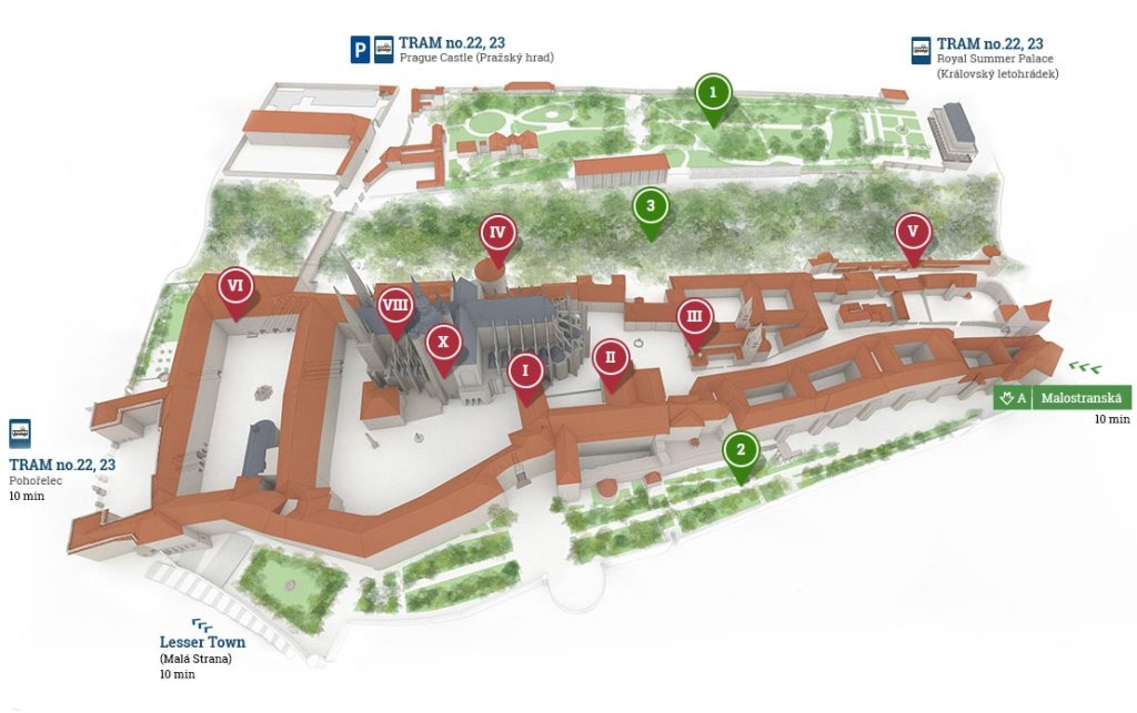 捷克【布拉格城堡區Prague Castle】Hradčany|聖維特主教座堂St. Vitus Cathedral—舊皇宮Old Royal Palace—聖喬治大殿 St. George’s Basilica—黃金巷Golden Lane—黑塔瞭望台Black tower|Prague Castle 1-Day Trip 2 Prague Castle Map
